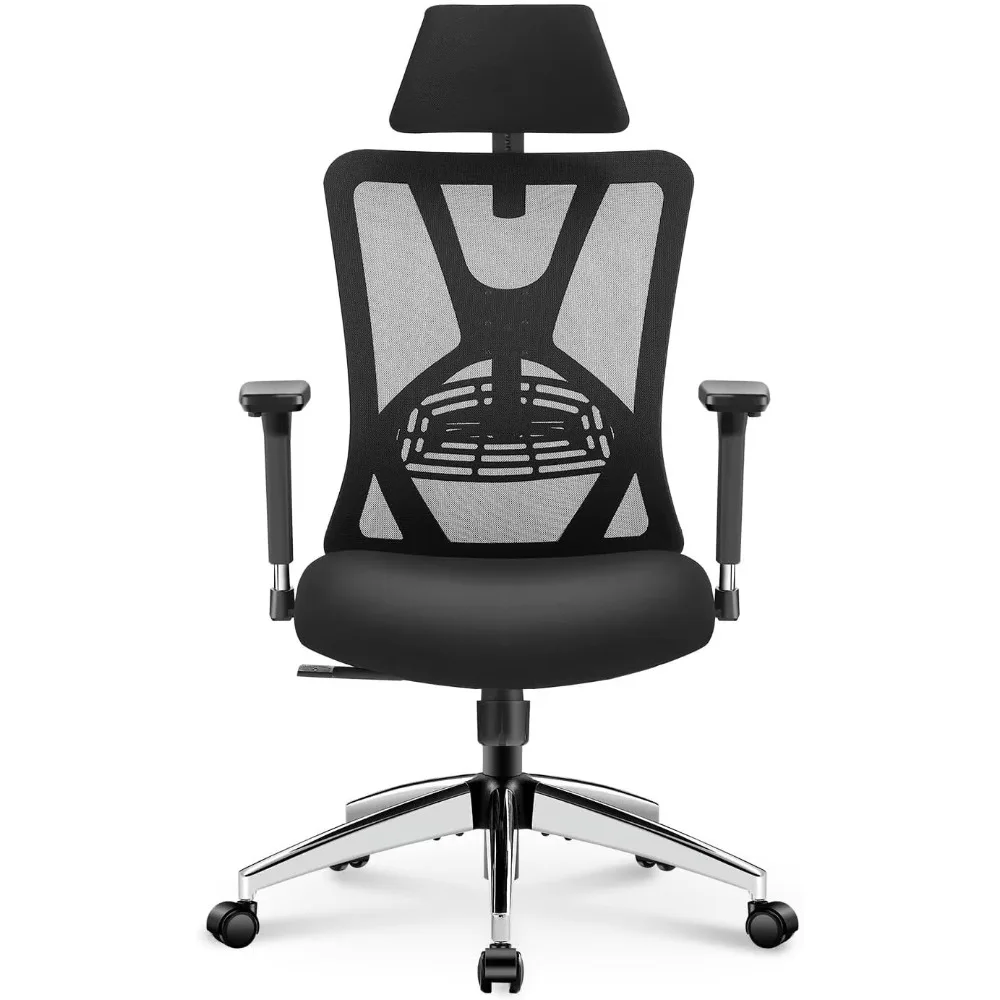 Office Chair High Back Desk Chair with Adjustable Lumbar Support, Headrest & Metal Armrest - 130° Rocking Mesh Computer Chair