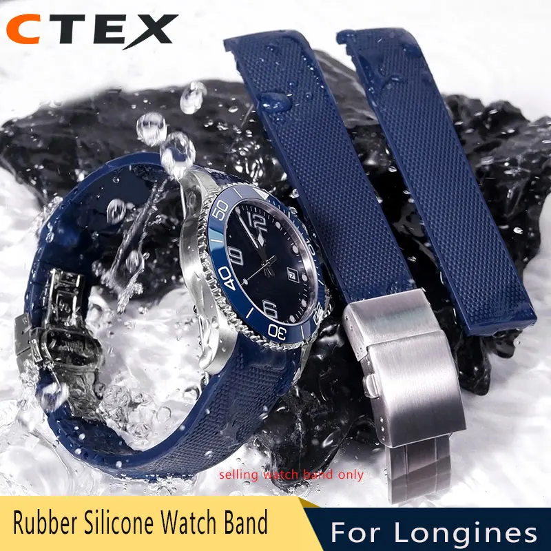 HighQuality Rubber Silicone Watchband 21mm for Longines Conquest HydroConquest L3.742 782 Folding Buckle Waterproof Watch Strap