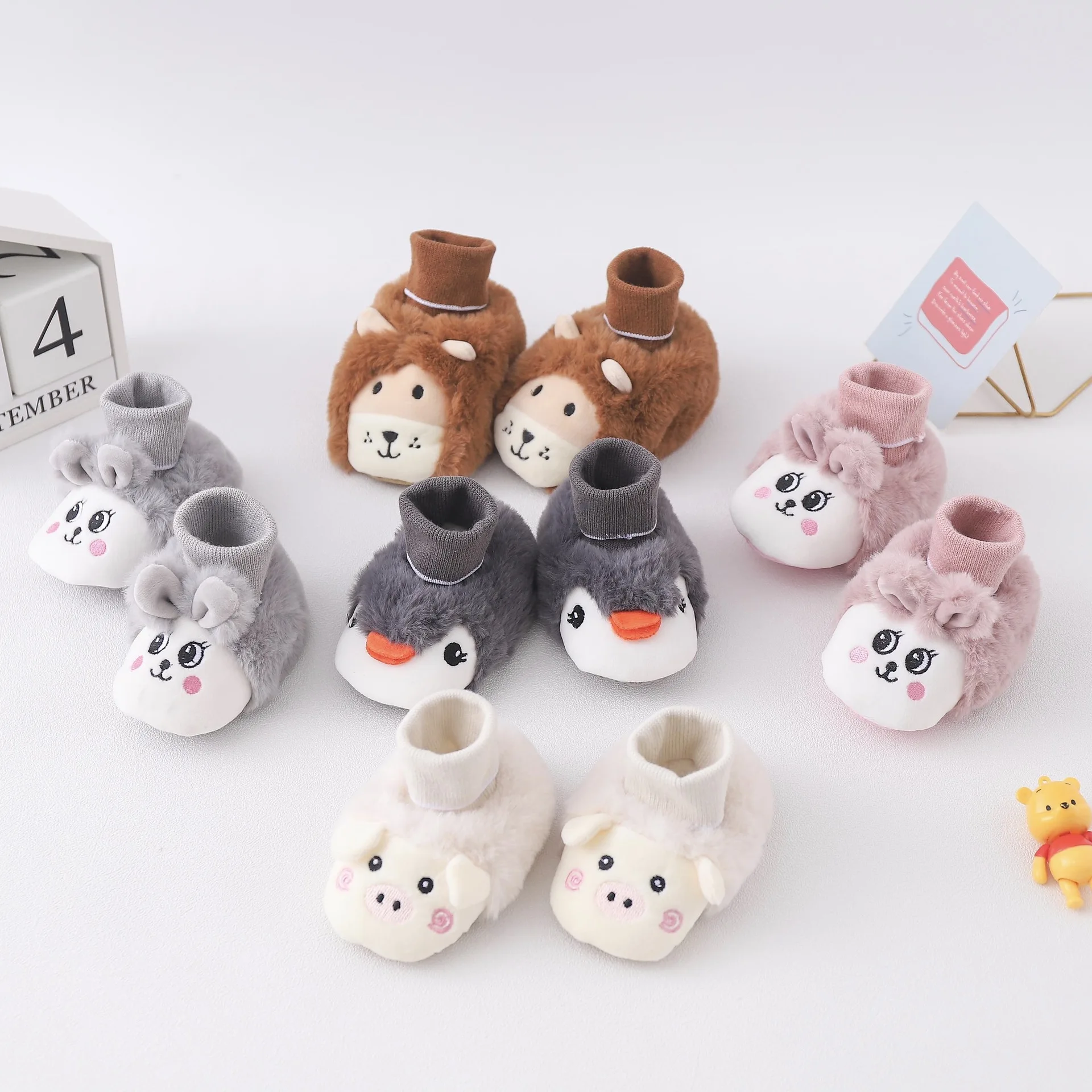 2024 New Winter Cute 3D Cartoon Animals Baby Shoes, Newborn Warm Fluffy Infant Socks Shoes Non-Skid Indoor Slippers