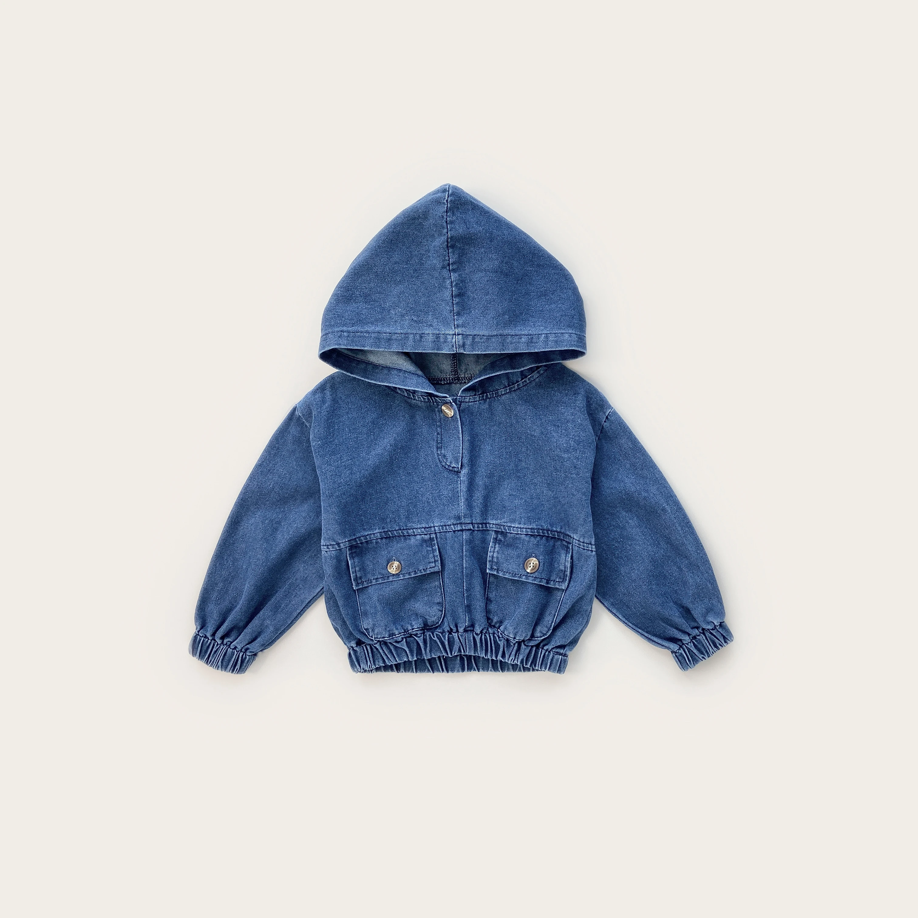 

New autumn baby clothes for 2-4 years old, loose denim hooded top for baby boys and girls, large pocket top