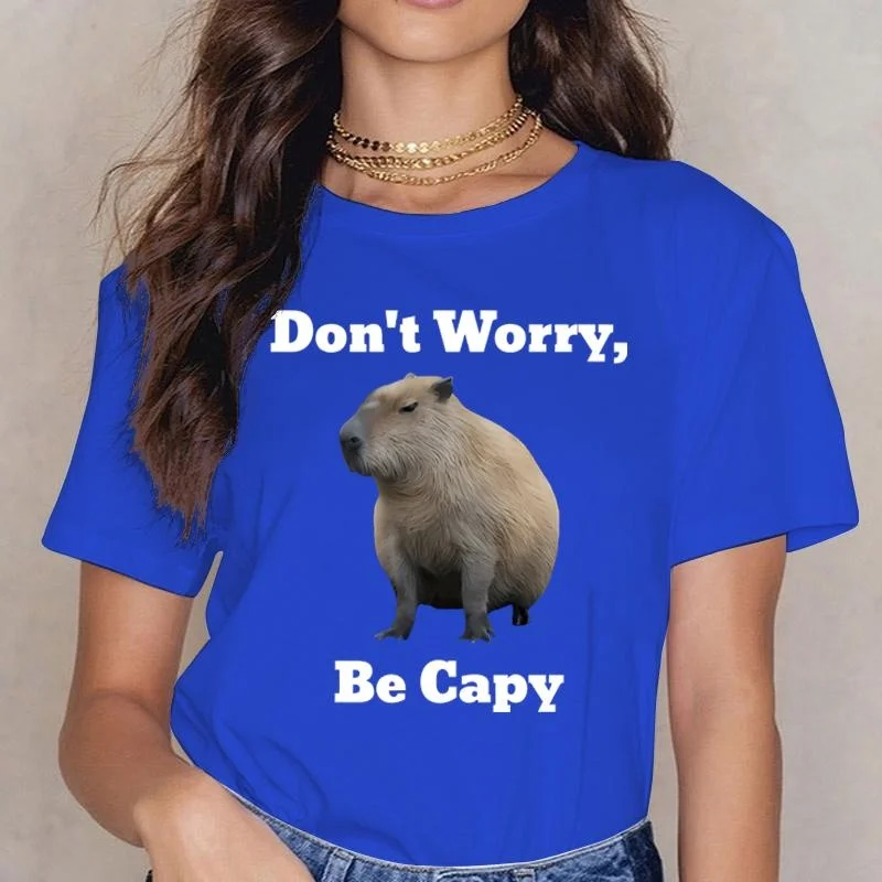 Capybara Don'T Worry Be Capy Printing T-Shirt Fashion Unisex Short Sleeve Summer Cool Hip Hop Top Tee