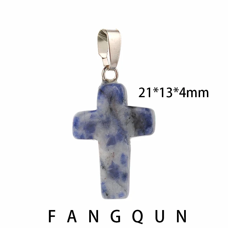 Natural Chakra Quartz Stone Cross Pendulum Pendants Bulk Diy Necklace Making Charm Healing Reiki Beads For Women Jewelry 21mm