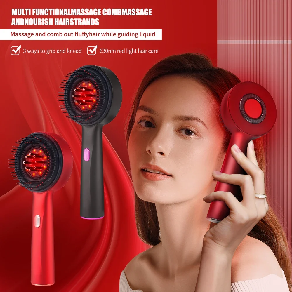 Electric Massage Comb Vibration Red Light Therapy Hair Growth Massage Scalp Brush Anti Hair Loss Liquid Oil Applicator Hair Care