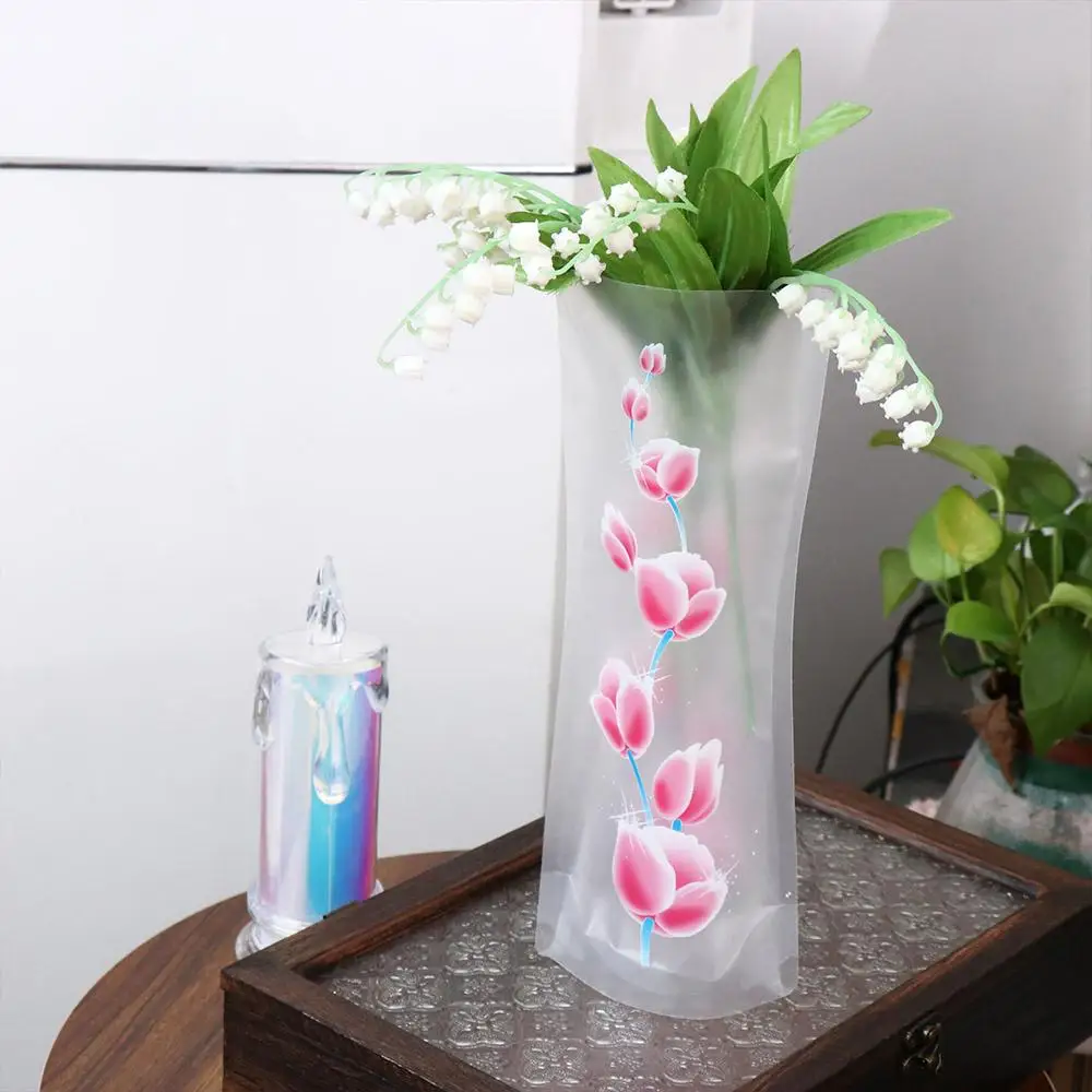 Creative Foldable PVC Folding Vase Easy to Store Cute Cartoon Flower Vase Reusable Simple Flower Vase Office