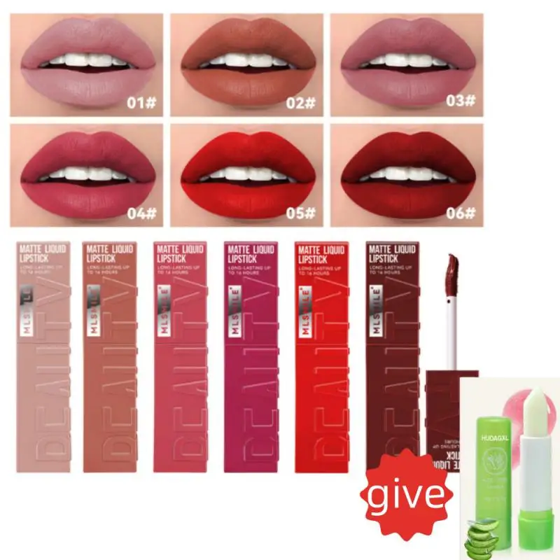 Liquid Lipstick Moisturizing Long-Lasting Purple Sparkling Waterproof Lip Gloss Cosmetics Free Give Matte Glitter Lipstick