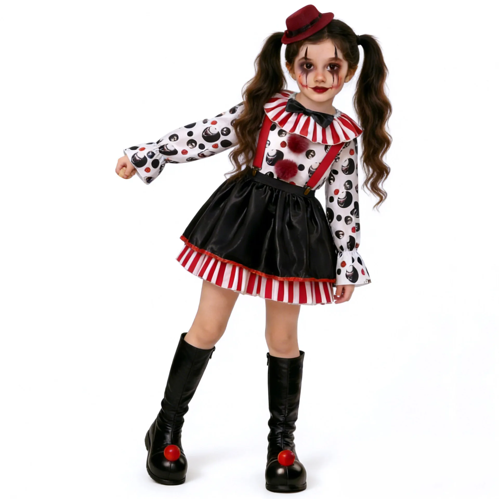 Familien-Clown-Kostüm-Set, gruseliges Horror-Clown-Outfit, Kleid, Overall, Halloween-Karnevalsparty, Bühnenkostüm – Detail 8