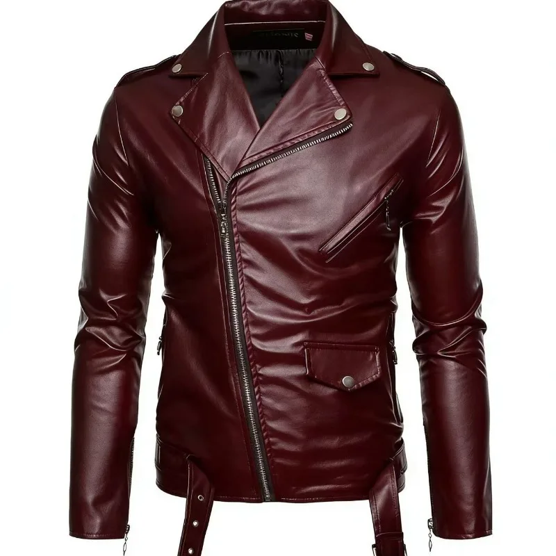 Casual Patchwork Biker PU Leather Jacket Men's Fashion Stand Collar Vintage Warm Zipper Streetwear Chaqueta Cuero מעיל אופנוע
