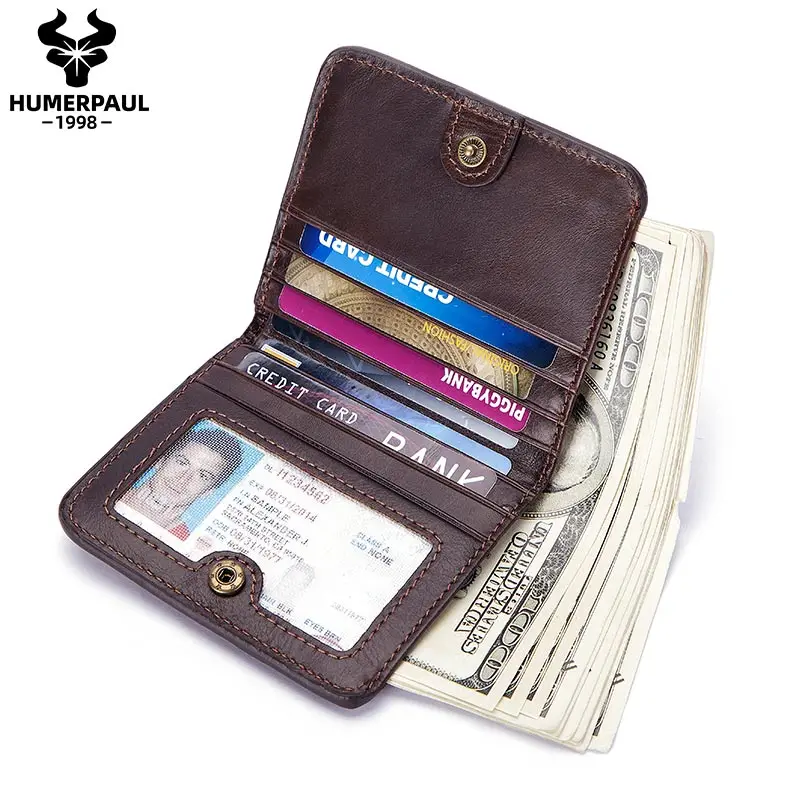حامل بطاقات جلد رفيع للرجال ، جلد البقر ، حامل بطاقات هوية وبطاقات ائتمان صغير نحيف ، محافظ جيب أمامي بسيطة ، محفظة ذكور