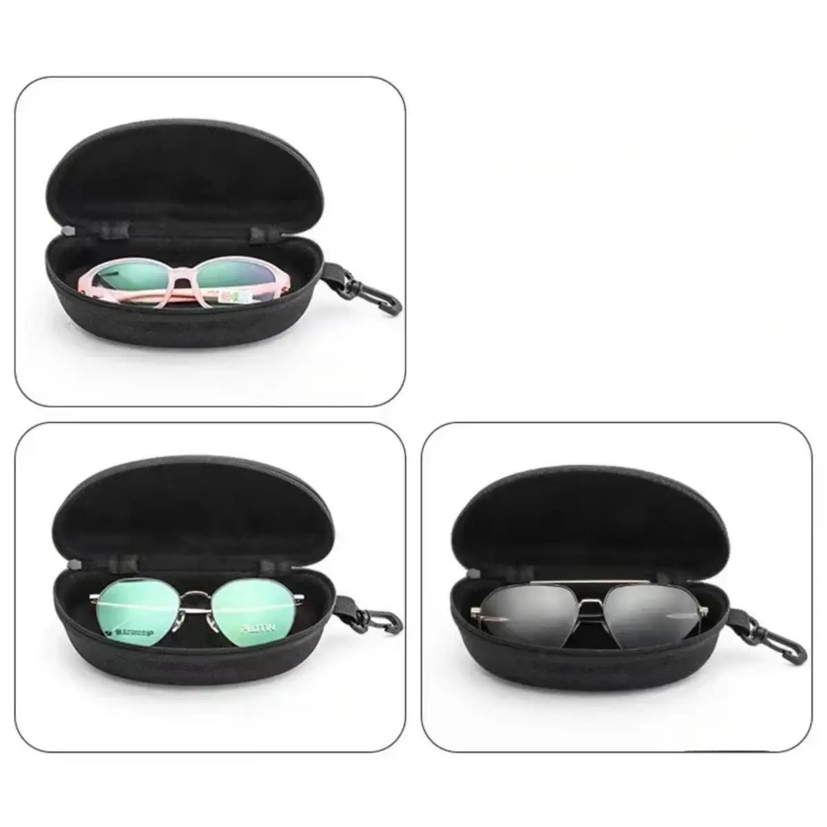 1pc Eyeglasses Case Pressure Resistant Large Sunglasses Case Zip Closure Portable Eyeglasses Clamshell Sunglasses Protective