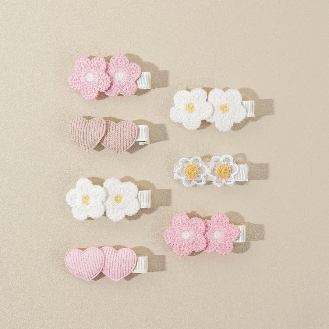 7pcs New Hot Selling Love Small Flower Combination Hairpin Cute Little Baby With Bangs Small Barrettes Girl's Sweet Hair Clip