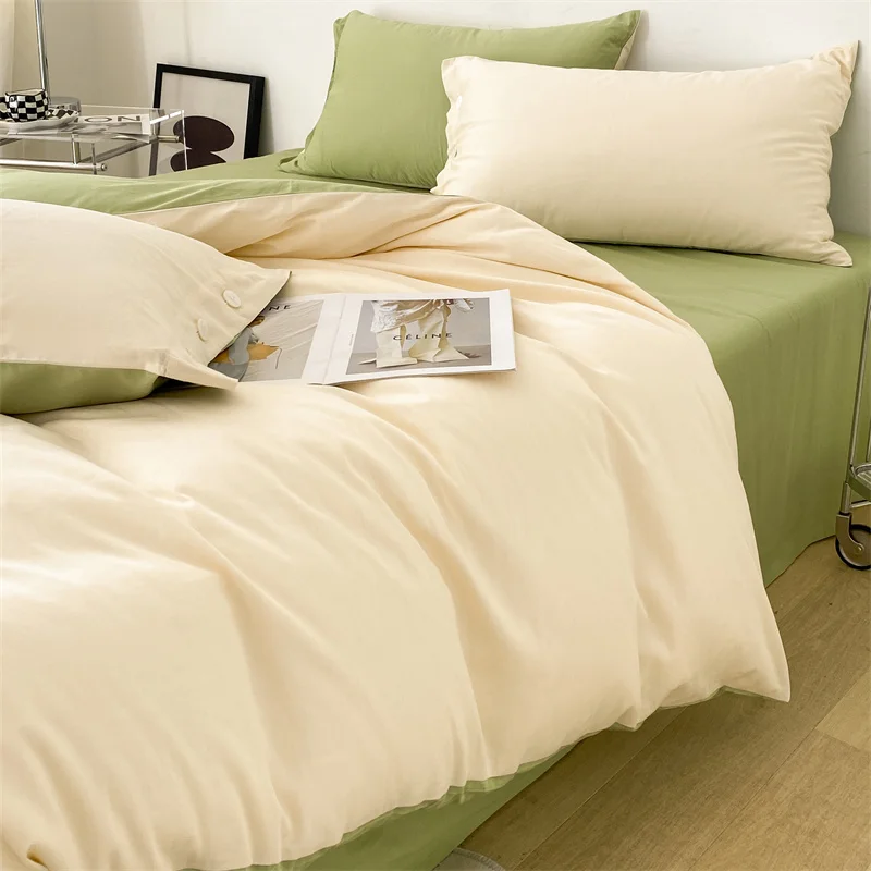 Ultra-Smooth High-Density Bedding Set,Solid Color Duvet Cover with Zipper, Pillow Sham with Button, Flat Sheet,Bed Set