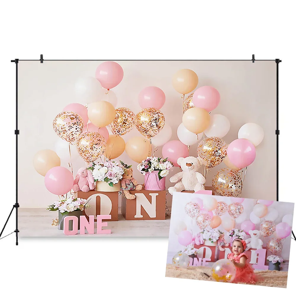 Fondo de fotografía de pastel de 1er cumpleaños, globos para bebé, fondo de fiesta para recién nacido, fondo de pastel para sesión fotográfica de cumpleaños para niña y niño