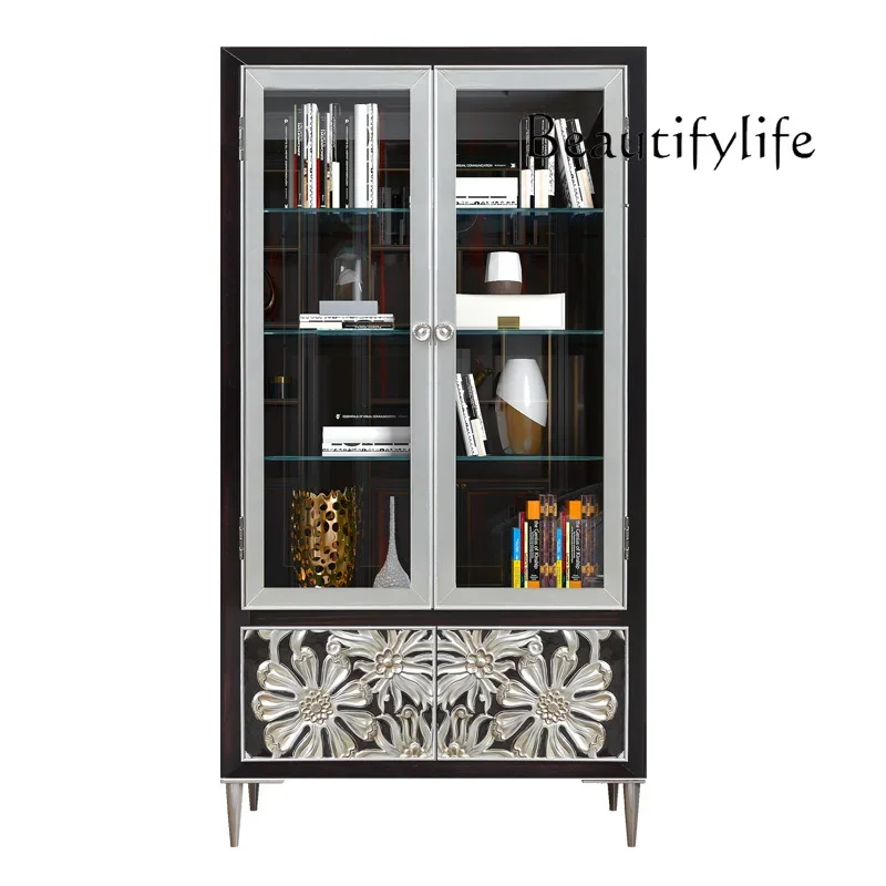 X35 Light Luxury Bookcase With Glass Door Study Display Cabinet Locker Storage Cabinet