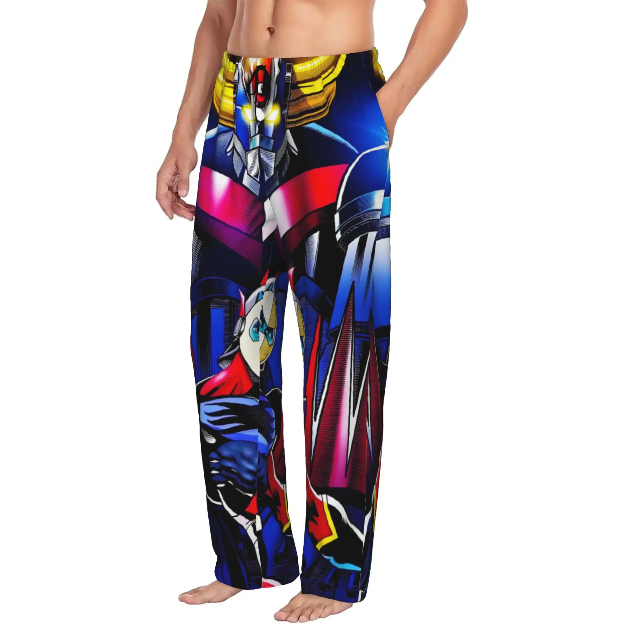 Custom G-Grendizer Pajama Pants Men Robot Manga Lounge Sleep Drawstring Sleepwear Bottoms with Pockets