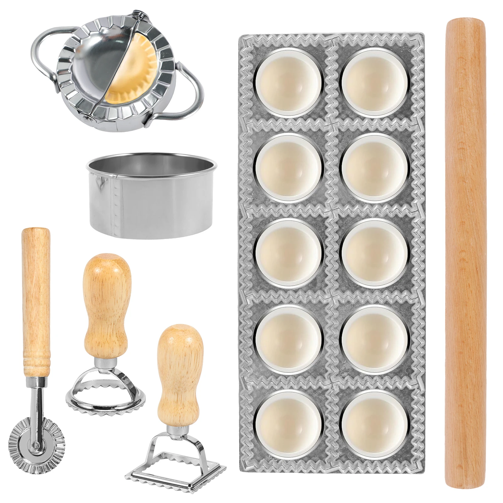

7Pcs Ravioli Molds Set Stainless Steel Pasta Making Tools Multifunctional Ravioli Cutter Set for Home Kitchen Restaurant Use