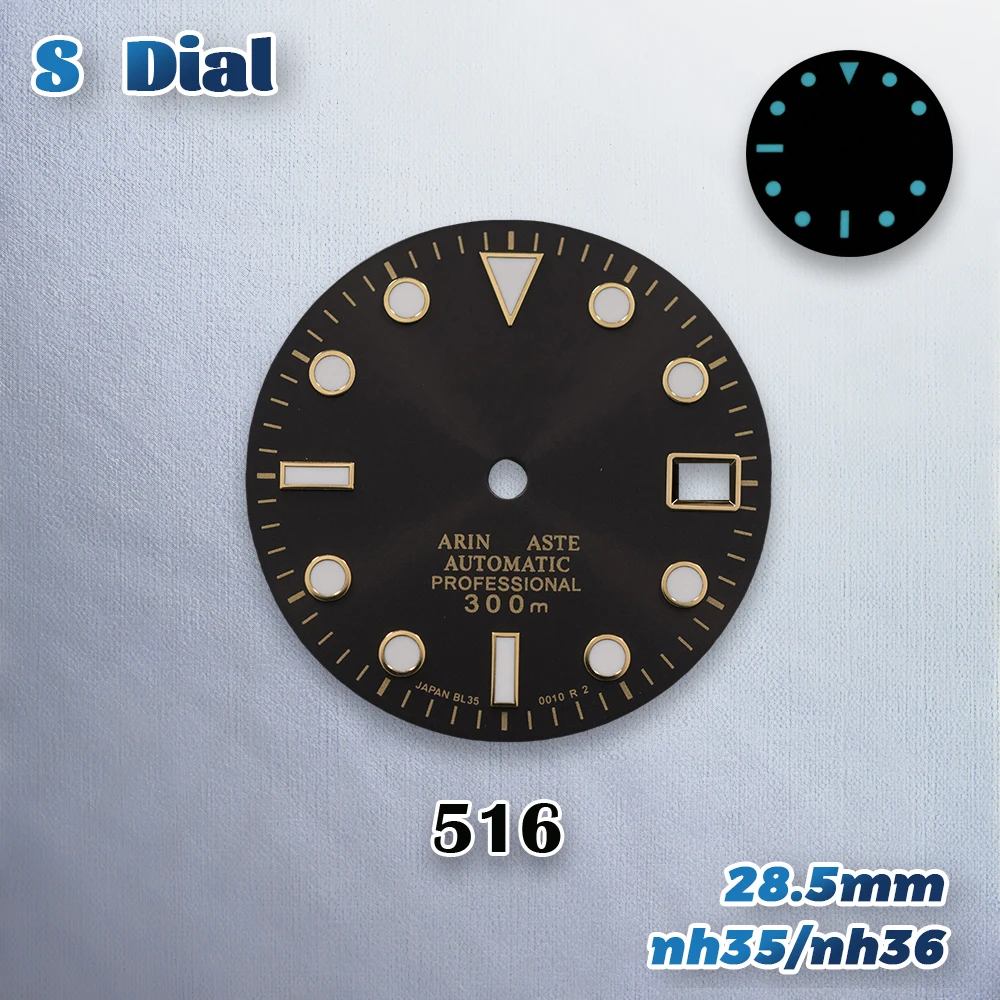 S Logo 28.5mm MARINEMASTE Dial Fit NH35/NH36/4R/7S Movement Ice Blue Luminous Exquisite Watch Modification Accessories
