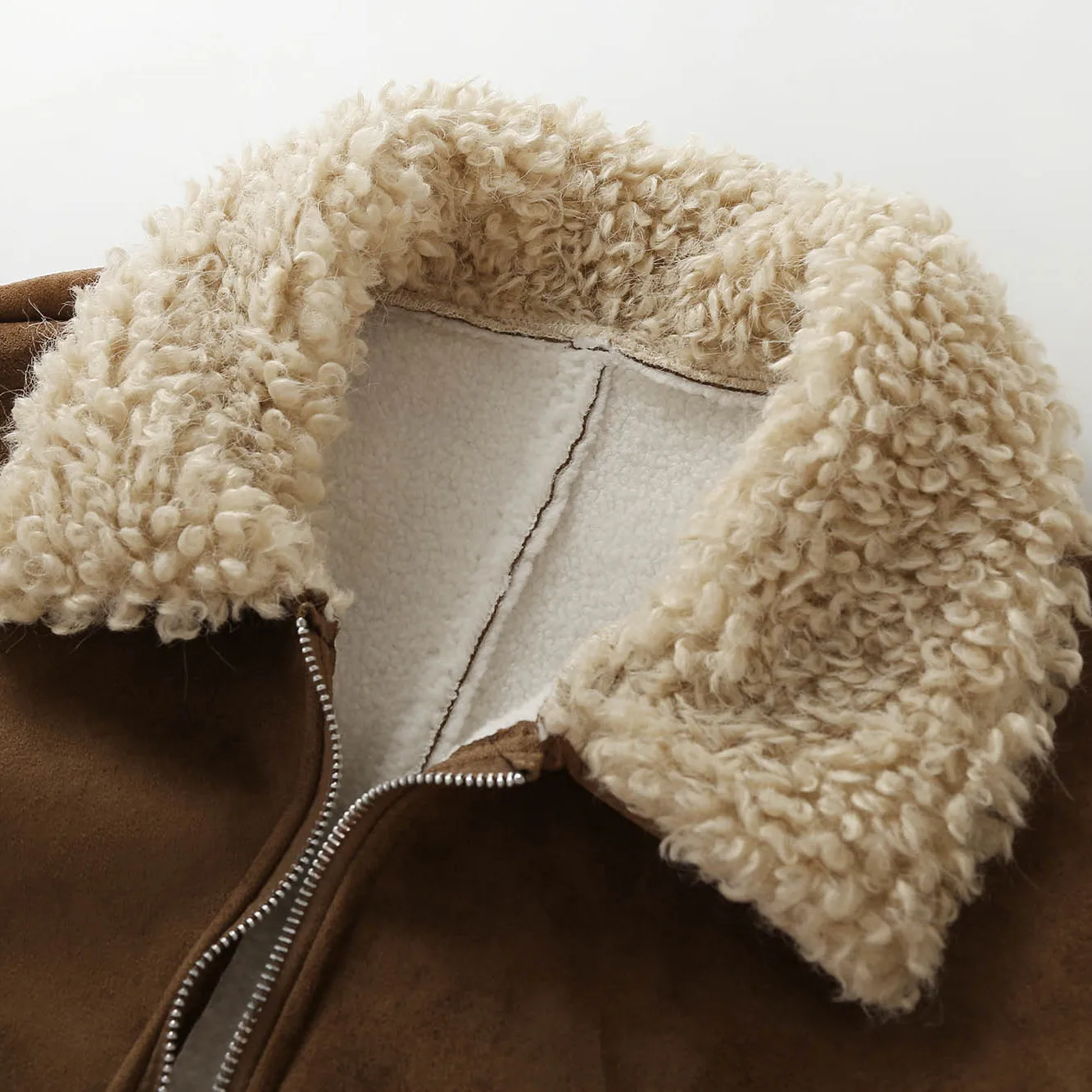 Jaet de gamuza con empalme de piel de cordero para mujer, abrigo informal de béisbol con corte holgado, informal, para invierno