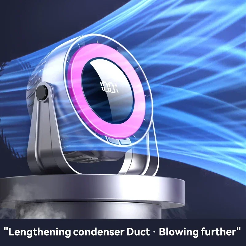 Cooling Fan Electric USB Rechargeable 100Speed Portable Table Night Light Digital Display 4000mAh No-Punch Wall Mount Strong Fan