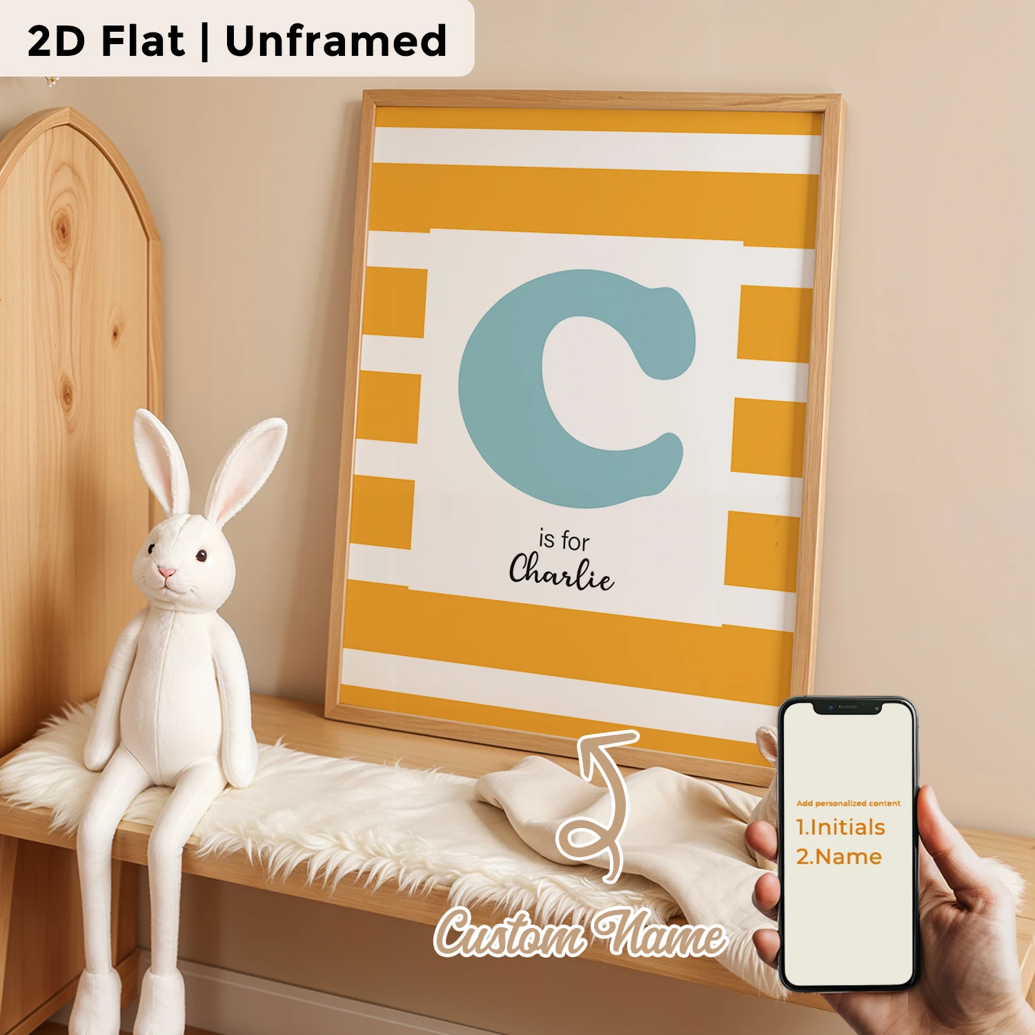 Personalized Custom Name Cartoon Child Grid Stripe Wall Art Print Picture Canvas Poster Painting For Living Room Home Decor Gift