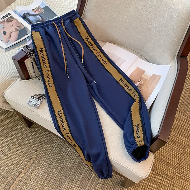 Sweatpants Solid Color Patchwork Fashion Loose Side Stripe Casual Spring Autumn Thin Drawstring Pocket Women\'s Clothing 2023