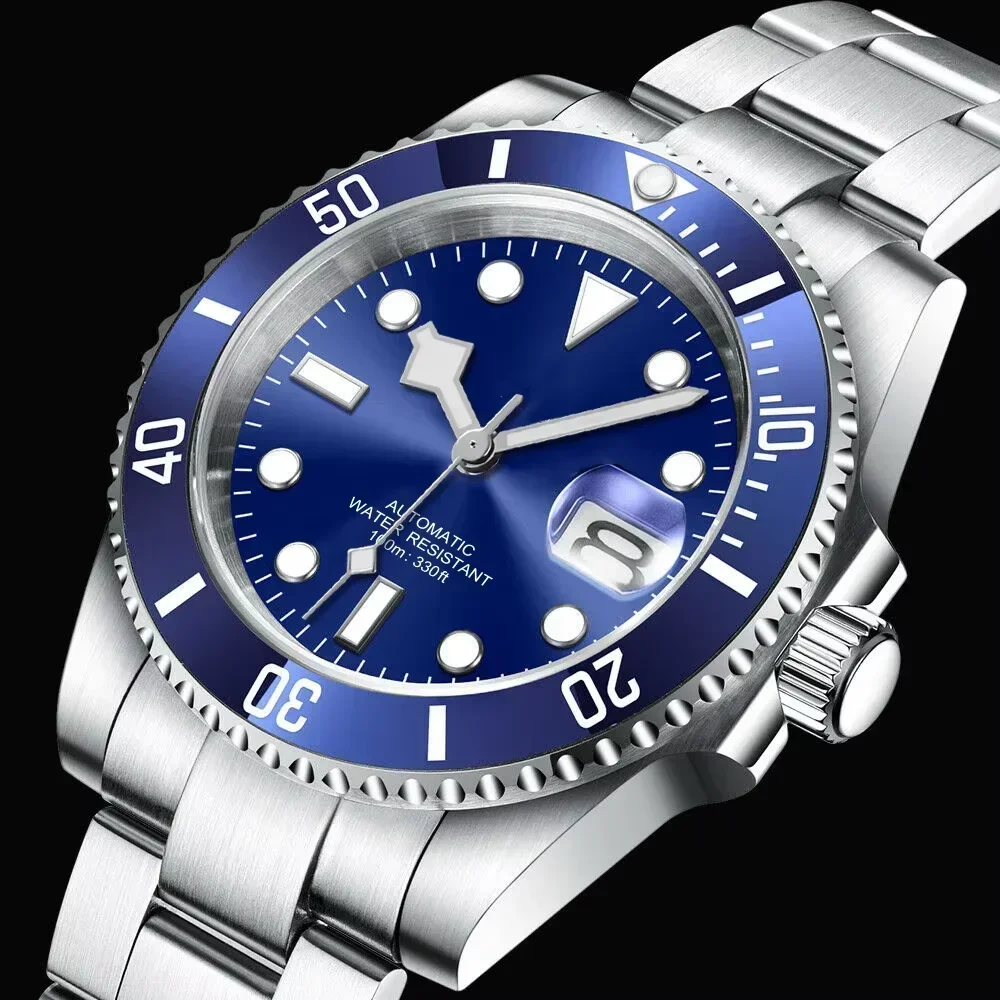 الرجال التلقائية الميكانيكية ووتش للماء الساعات السيراميك الفولاذ المقاوم للصدأ المطاط الياقوت الزجاج حسب الطلب