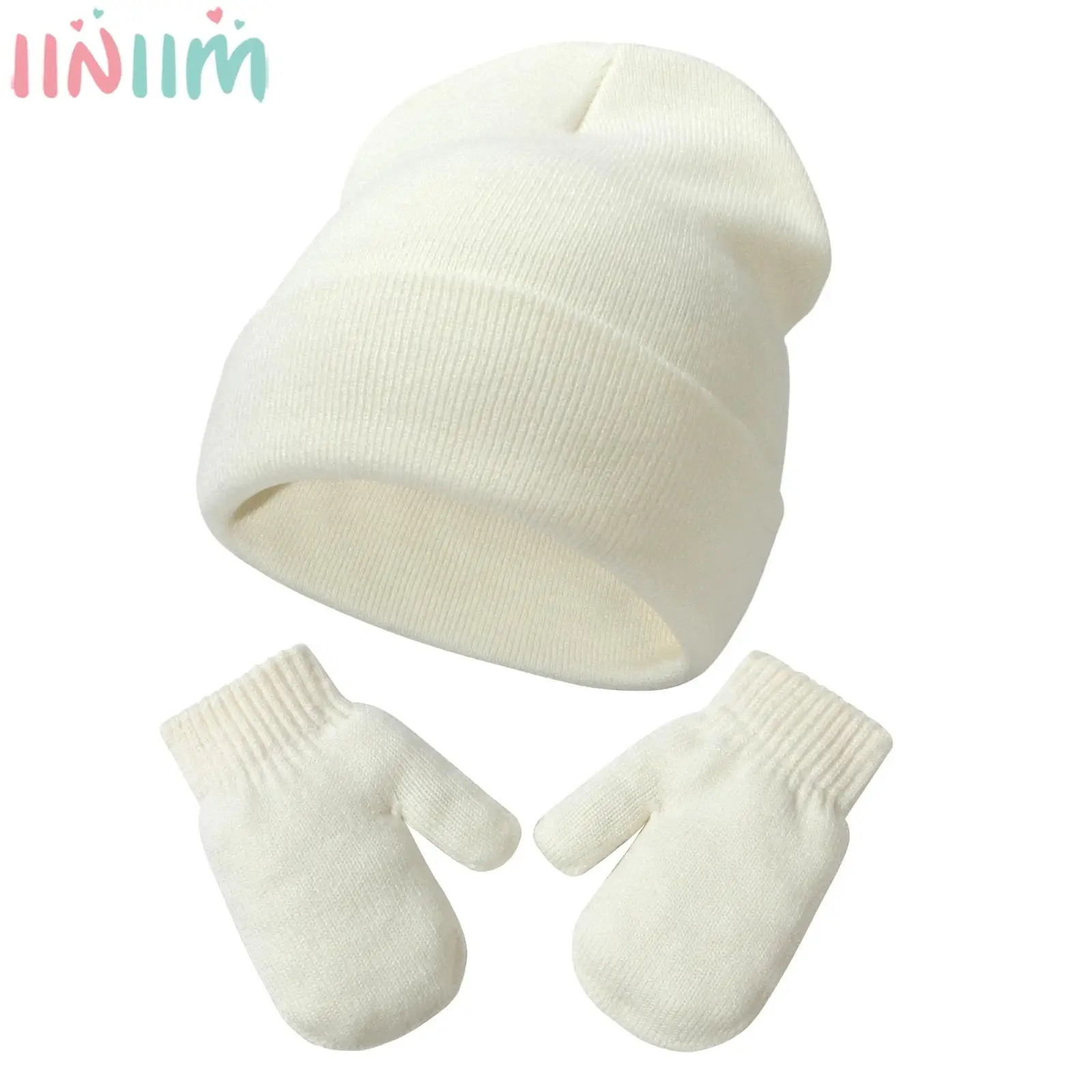 Newborns Baby Autumn Winter Warm Knitted Hat Gloves Sets Fashion Casual Cute All-matched Cap Mittens for Daily Party Home Wear