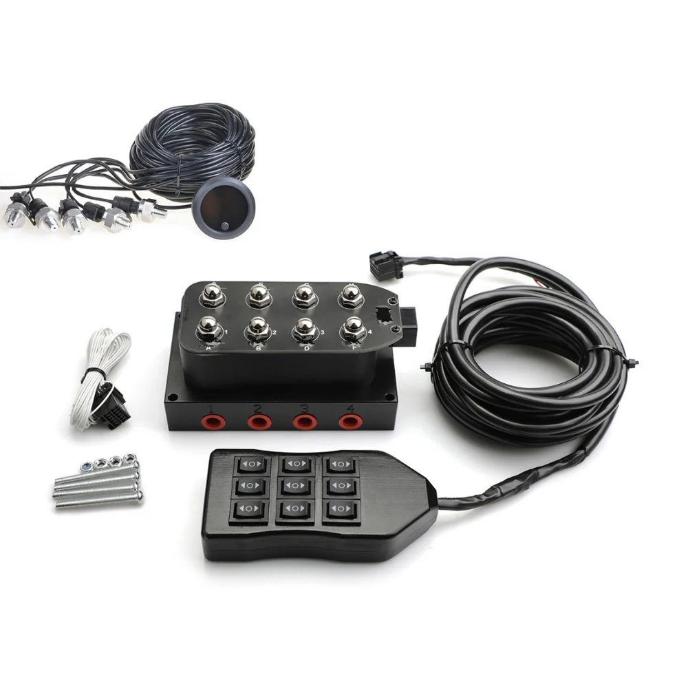 Universal 8-Way Solenoid Valve with 5m Wire Handle Kit and 52mm Ultra-Thin Pressure Gauge with Red Display