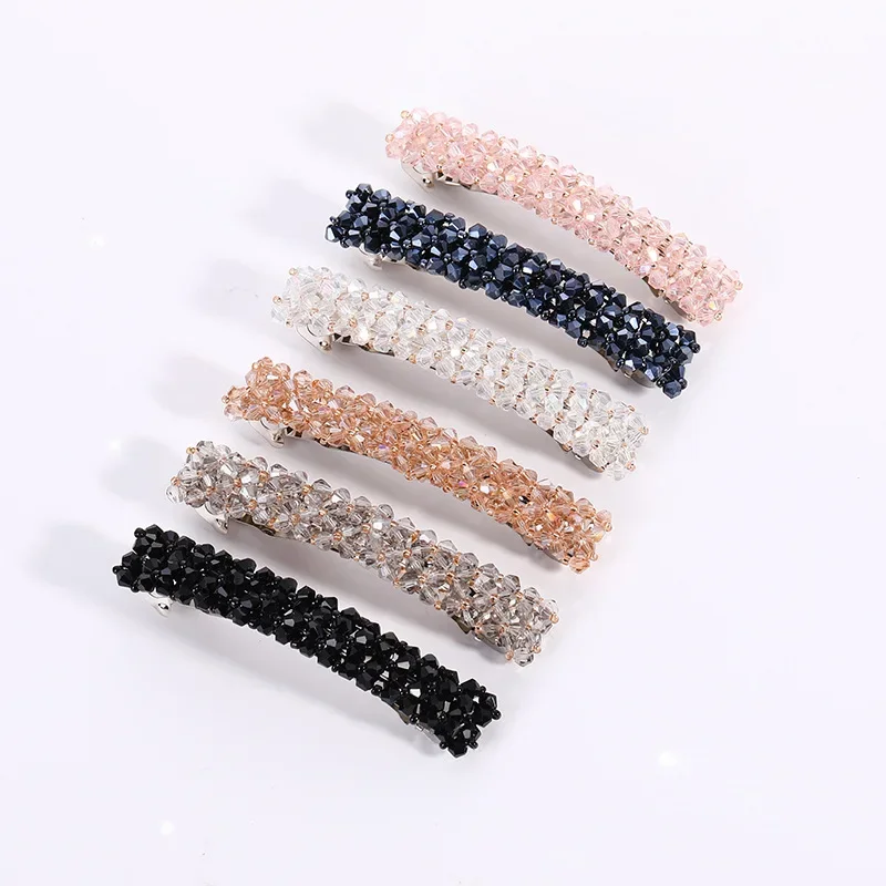 Minimalist Crystal Hair Clip for Girls, Crystal Fishing Line Weaving Spring Clip, Popular Trendy Headpiece, Women's Edge Clip