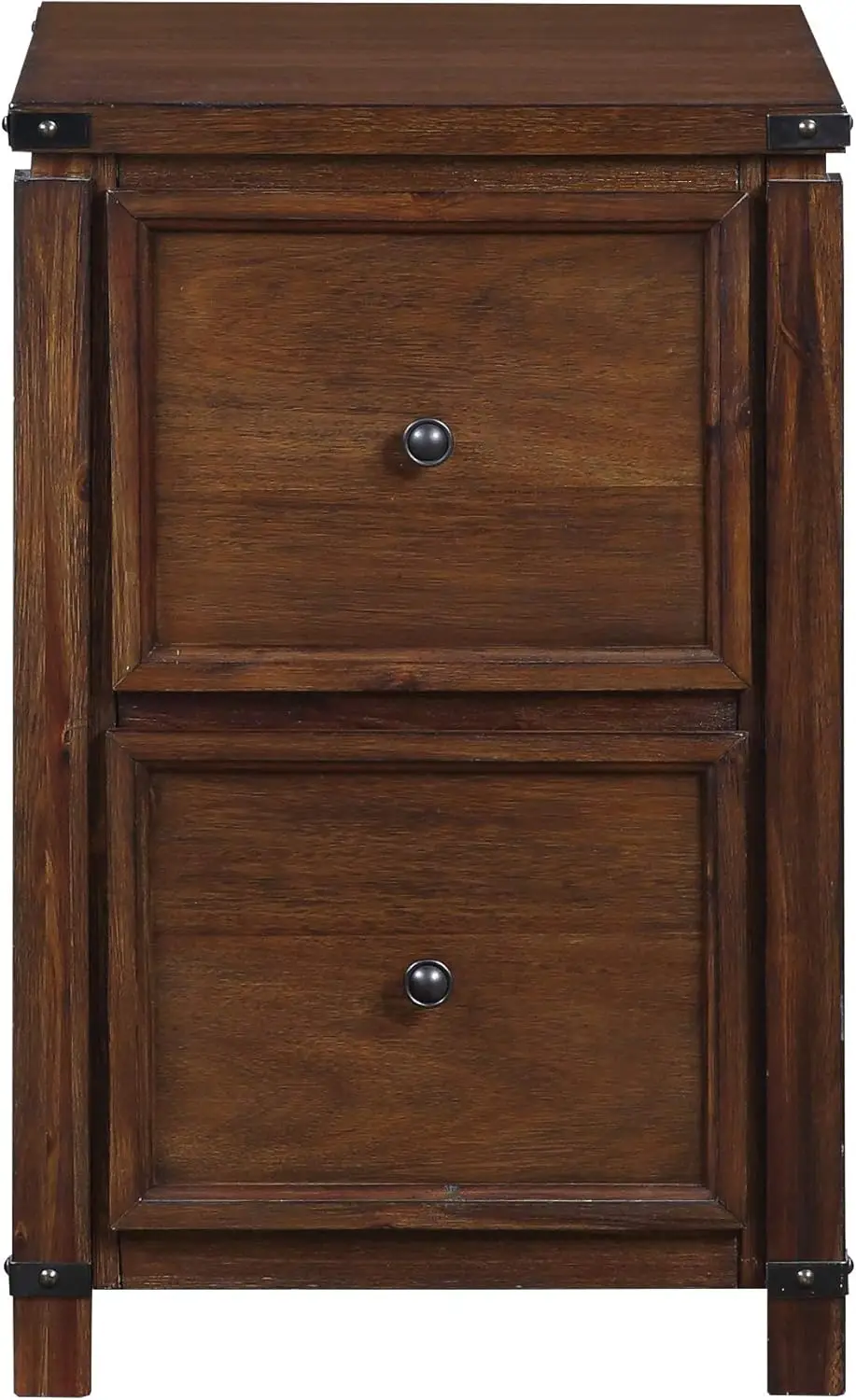 Furnishings Baton Rouge 2 Drawer File Cabinet with Rustic Design and Metal Accents, Brushed Walnut