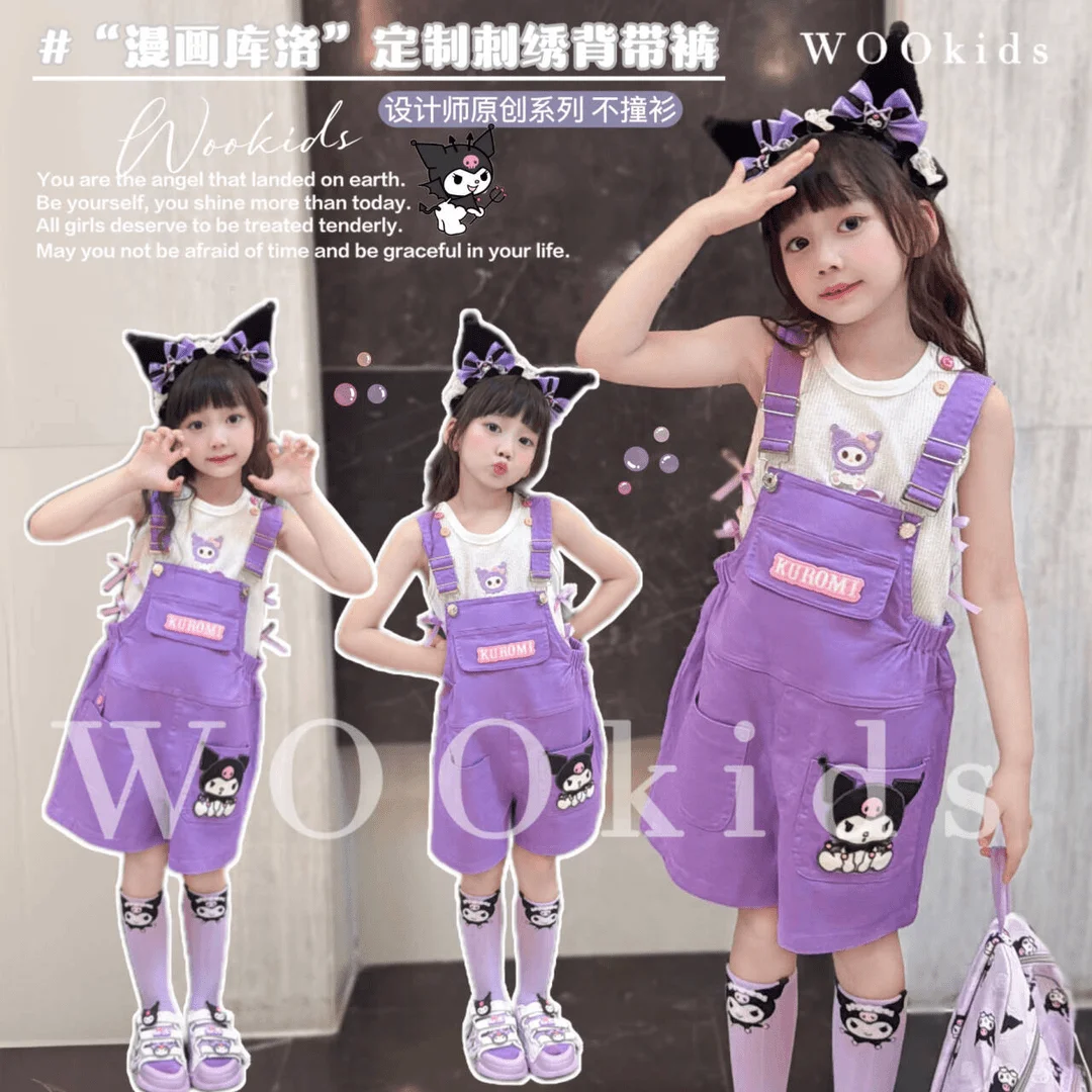 

Girly Heart Kuormi Anime Kawaii Sanrio Short Sleeve Shirt Pants Cute Cartoon Ins Suspenders Children Clothing Gifts Toys