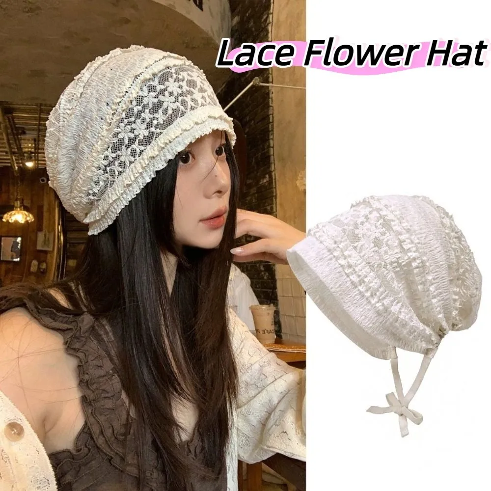 

Fashion Hollow Out Embroidered Lace Hat Breathable Spicy Girl Beanies Hat Korean Style Thin Flower Cap Outdoor
