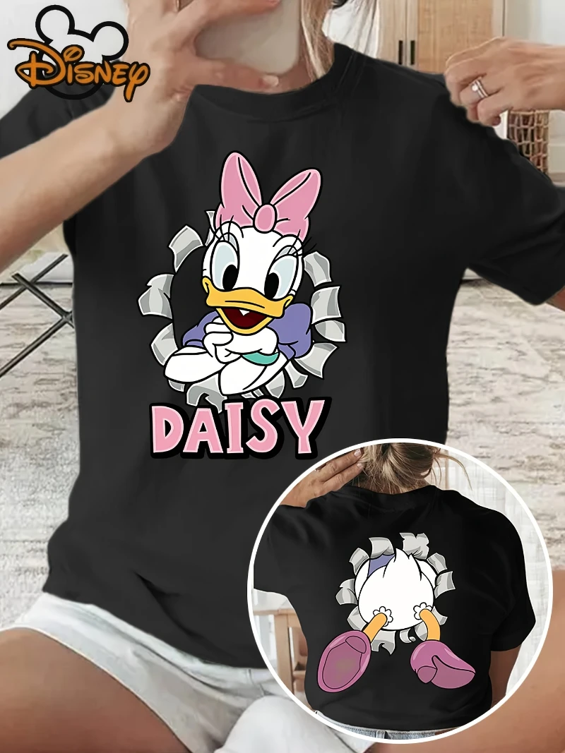 

Винтажная футболка с рисунком Disney Daisy Duck для женщин и мужчин, модная повседневная летняя спортивная свободная футболка с круглым вырезом и короткими рукавами