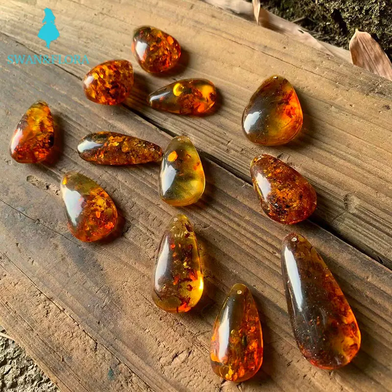 Genuine Natural Piebald Amber Yellow Red Pendant Necklace Oval Water Drop Fashion Jewelry Reiki Stone AAAAAA