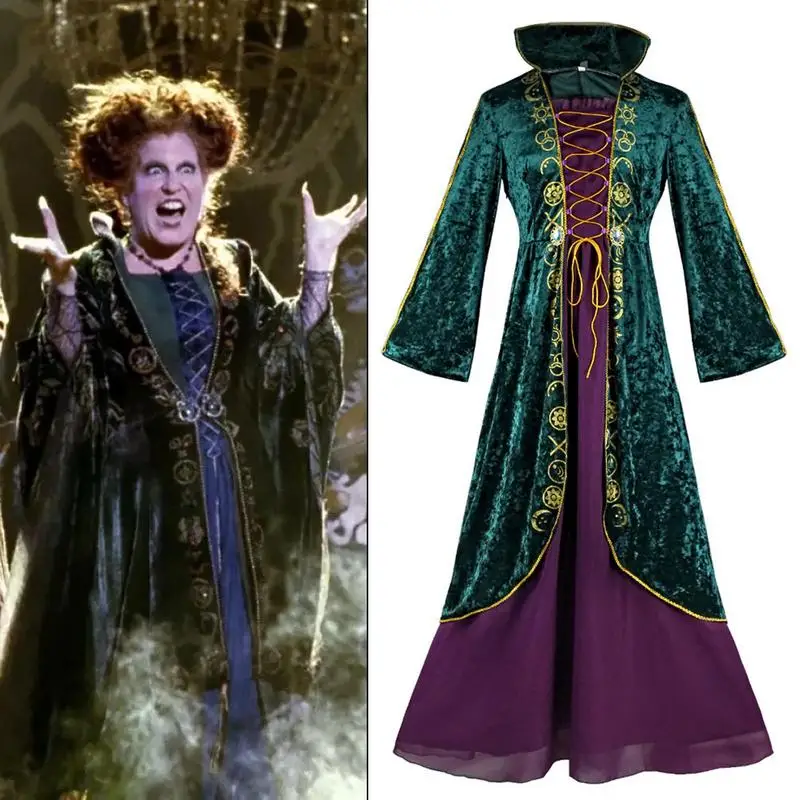 Donne Hocus Pocus Winifred Sanderson Womens Cosplay Costume Dress velluto Halloween costumi di carnevale per donne adulte S-3XL