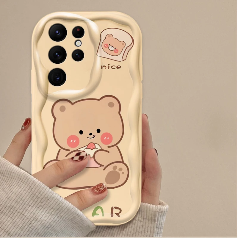 Adorável urso de café silicone impressão à prova de choque caso telefone para samsung galaxy s25 s24 ultra s23 s22 s21 s20 plus fe a56 a36 a26