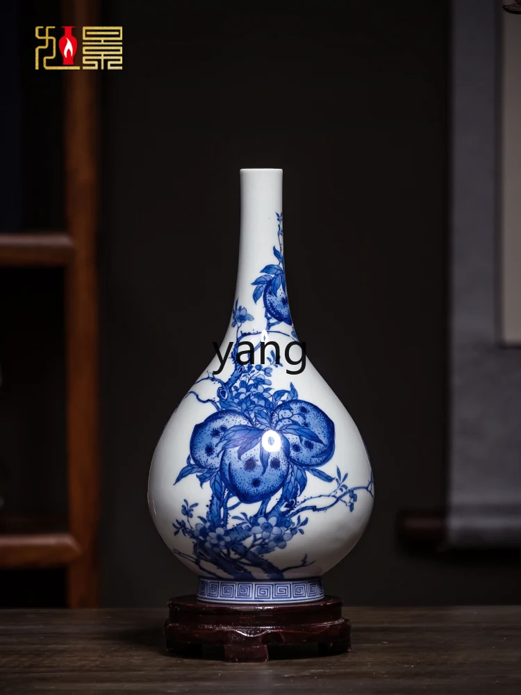 Yhl Peach Vase Jingdezhen Ceramic Bottle Antique Blue and White Porcelain Vase Wood Kiln Porcelain Chinese Living