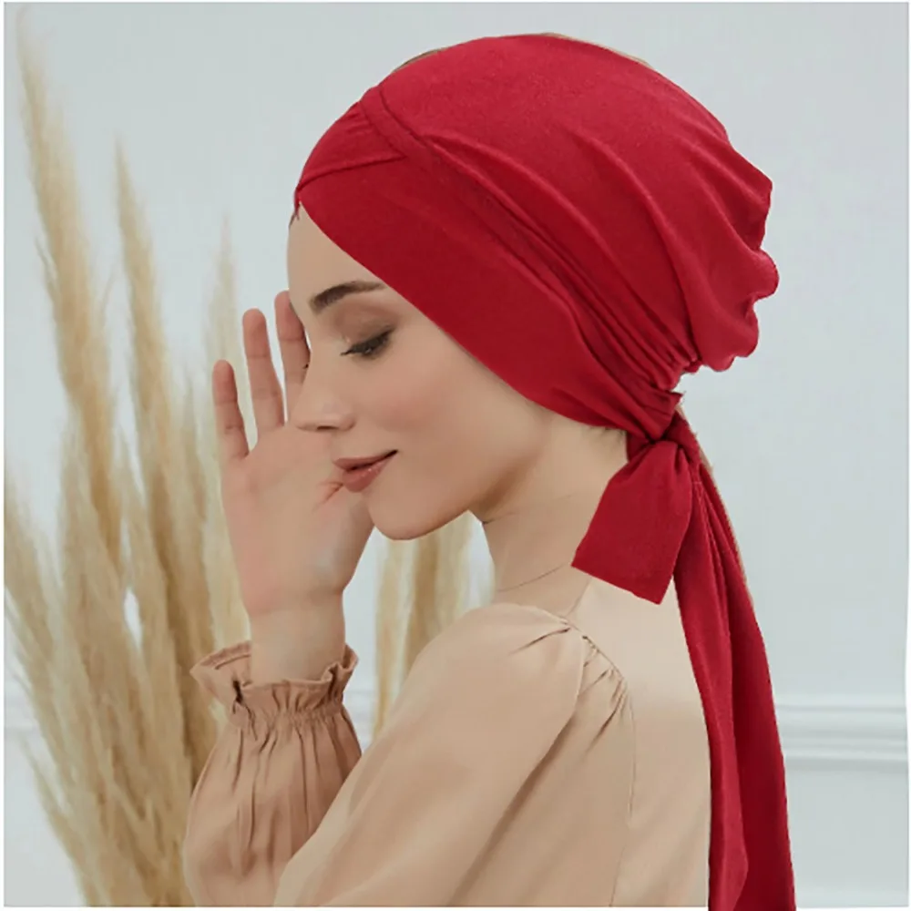 Single Cross Long Tail Cap for Women Hide Hair Women's Pullover Hat Hijab with Baseball Cap Inner Hijab Islamic Clothing New