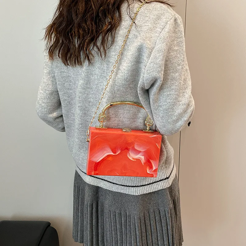 

New Fashionable Sugar National Color Chain Bag, Fashionable Acrylic Box Bag, Women'sPortable Messenger Dinner Bag