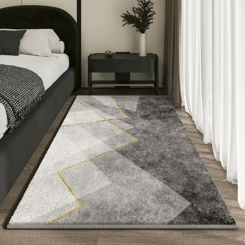 Light Luxury Grey Abstract Plush Long Carpet Bedside Runner Non Slip Living Room Bedroom Hallway Study Bay Window Home Decor