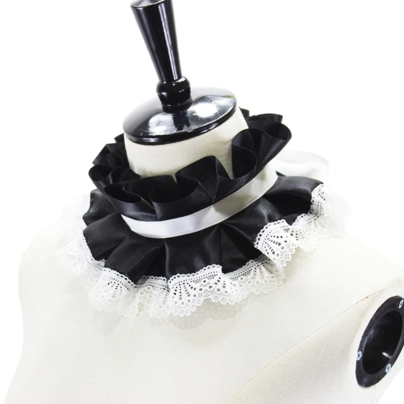 

Womens Vintage Lace Ruffle Faux Collar Victorian Black Neck Ruff Drop shipping