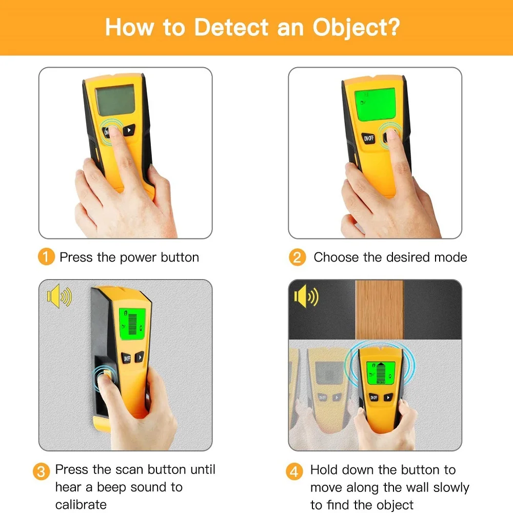 Imagem -05 - Detector de Metal de Exibição Multifuncional Scanner de Parede Cabo de Metal Teste de Fio Vivo Scanner de Parede Tensão ac