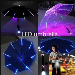 2024 Creative New Hot Fashion Cool Umbrella With LED Features 8 Rib Light Transparent With Flashlight Handle Umbrellas