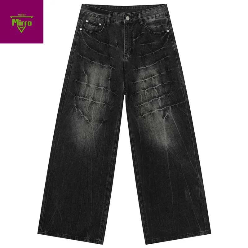 

【Mirrordust】Men high street Vintage Baggy Jeans Blue Loose Straight Denim Pants Casual Loose Jeans Trousers for Male