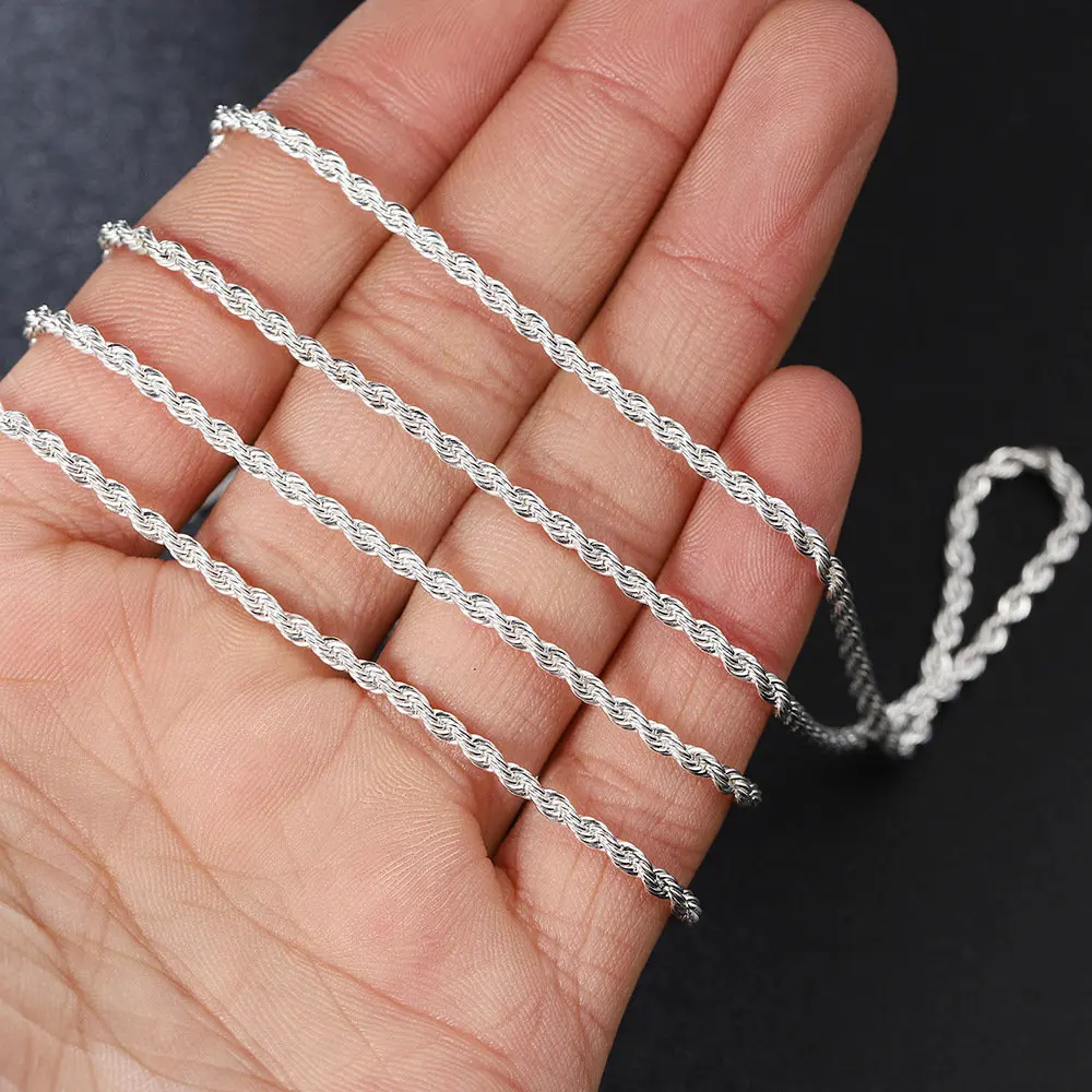 New 925 Sterling Silver Hip Hop 2/3/4MM 40-60cm Rope Chain Necklace Men Women Charm Wedding Party Gift Jewelry Accessories