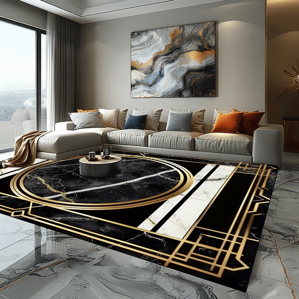 Luxury Black Gold Large Rugs for Living Room European Style Decoration Home Carpet Sofa Coffee Tables Mat Non-slip Bedroom Rug