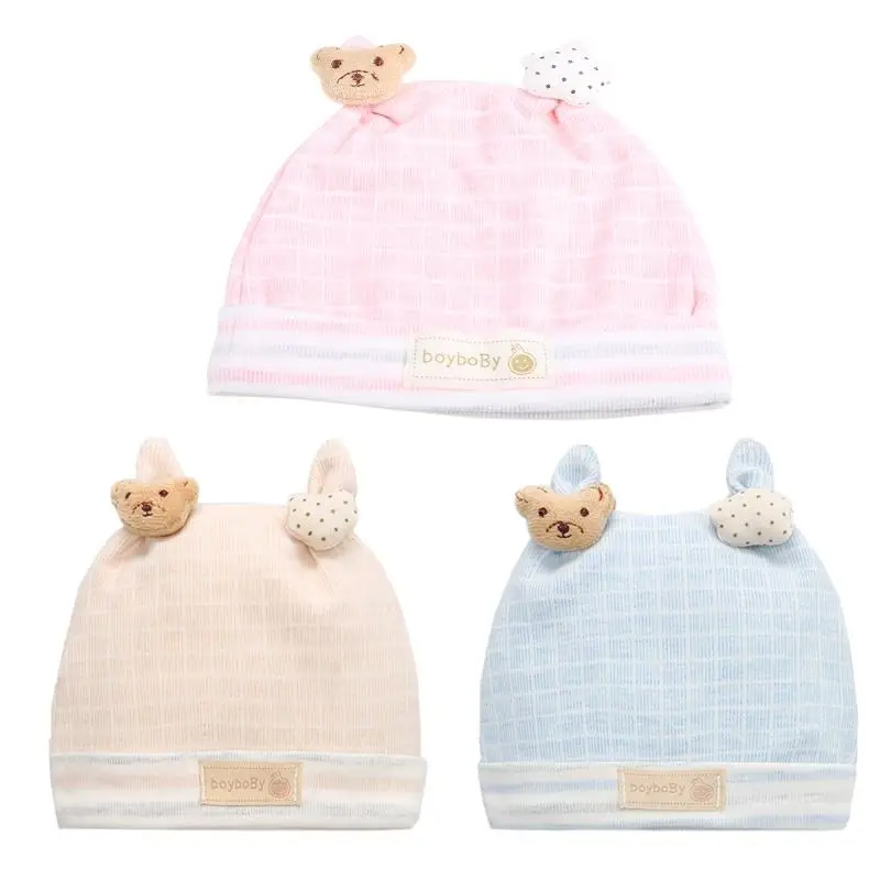 0-3 Months Baby Bear Ears Hat Soft Cotton Beanie Headwear Infants Tuban Bonnet Hospital Hat