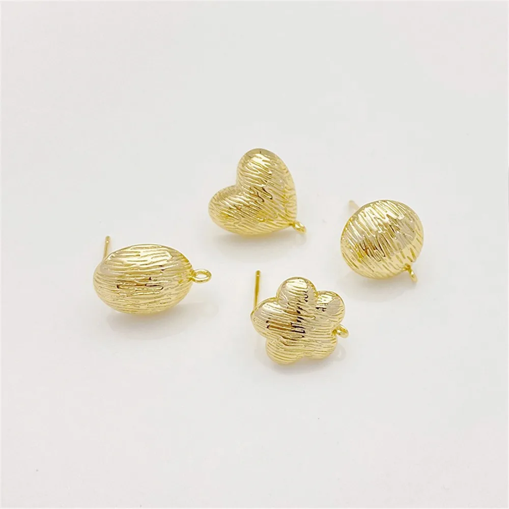 14K Gold-plated Brushed Heart Flowers with Earrings 925 Tremella Needle Handmade Diy Ear Accessories E088