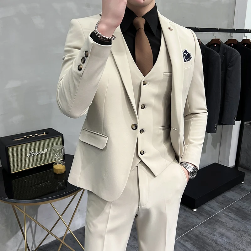 (Jackets+Vest+Pants) High quality Suits For Wedding Men Set Blazers Elegant Formal 3 Pieces Full Classic Business Tuxedo 4XL-M