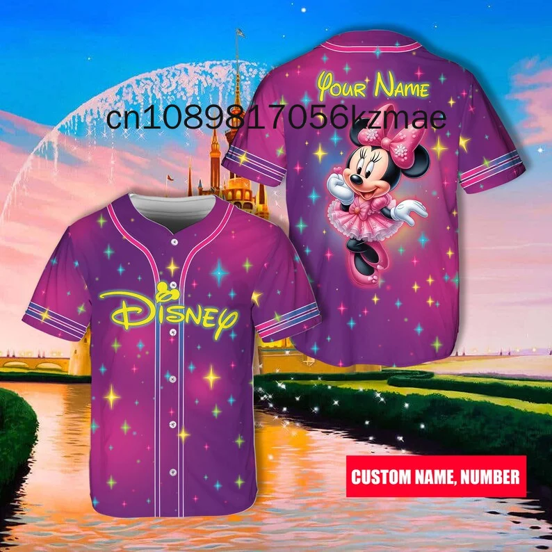 New Disney Minnie Baseball Jersey  Sparkling Gradient  Disneyland Vacation Jersey For Baseball Lovers Magic Kingdom Jersey