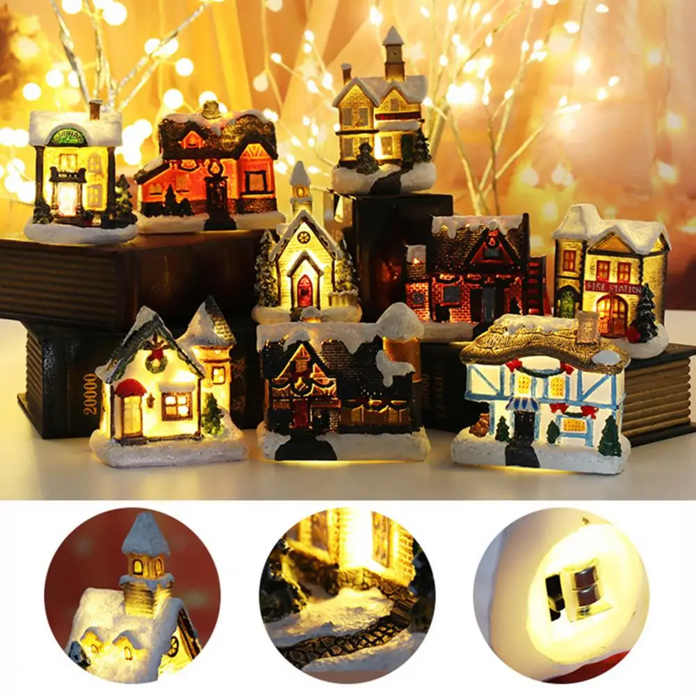 Scène de noël, maisons de Village, décoration de ville avec lumière Led blanche chaude, ornement de noël 2021, cadeau pour enfants, décoration de maison